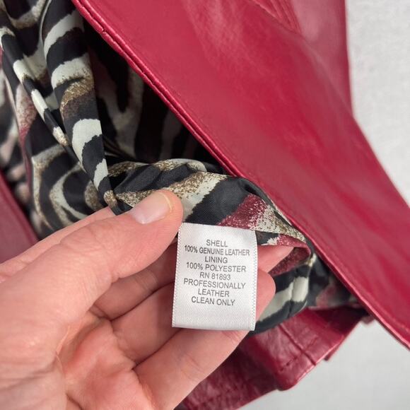 Denim and Co Leather Jacket Medium Cherry Red Burgundy Blazer Boho Western - Picture 3 of 15